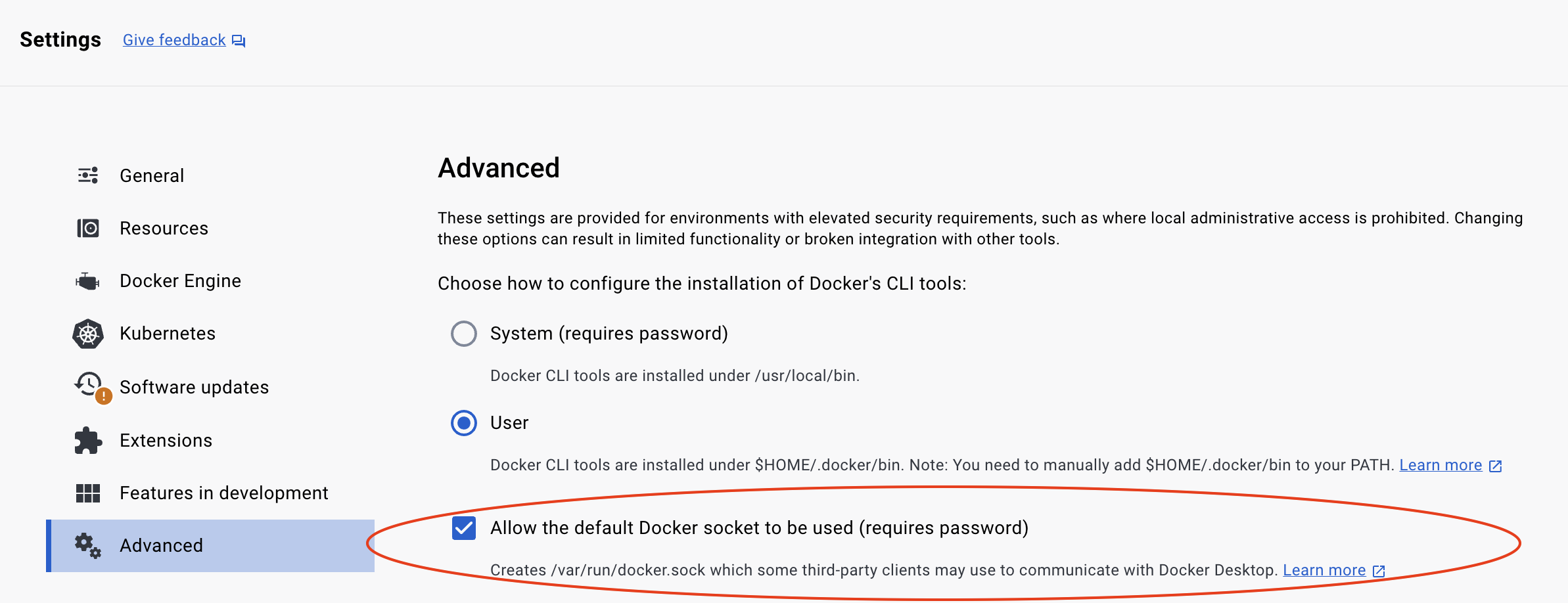 docker settings